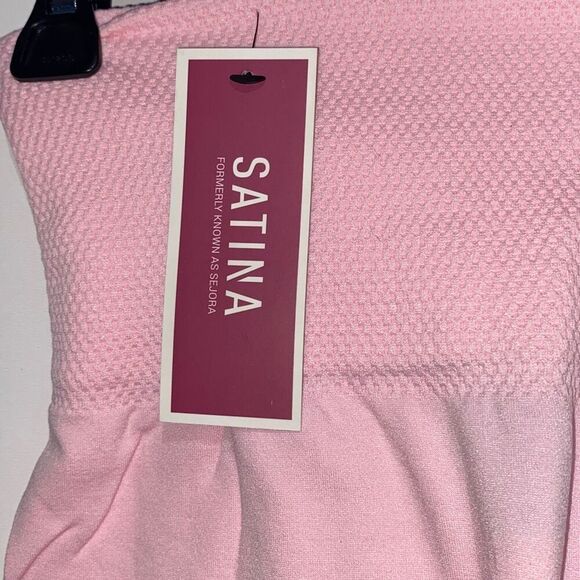 Satina Women's Pink Wide Elasticized Waistband Stretch Leggings One Size NWT - Picture 8 of 9